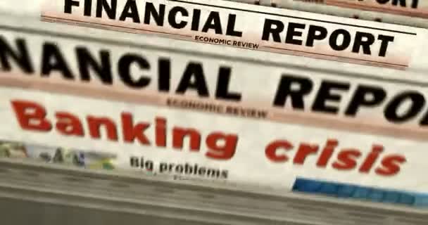 Bankválság-finanszírozás és globális recesszió napi hírek újságnyomtatás. Absztrakt koncepció retro szalagcímek 3d zökkenőmentes hurkolt. - Felvétel, videó