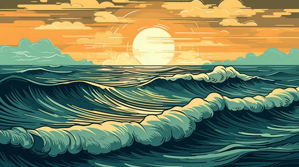 海の波と川の抽象的な背景 - ベクター画像