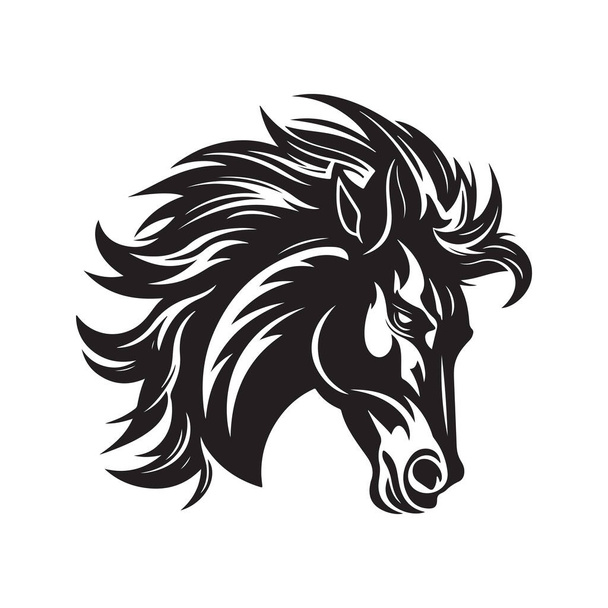 сердитый кольт, винтажный логотип линия художественная концепция черно-белый цвет, ручной рисунок иллюстрации - Вектор,изображение