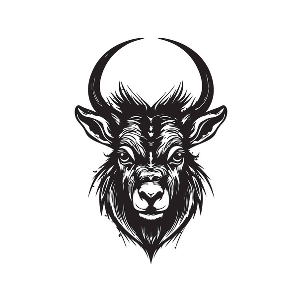 сердитой waterbuck, винтажный логотип линия художественная концепция черно-белый цвет, ручной работы иллюстрации - Вектор,изображение