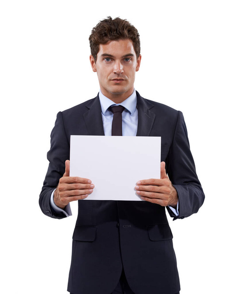 Displaying the certificate. A young businessman holding copyspace - Φωτογραφία, εικόνα
