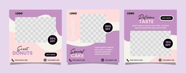 Bolo doce e banner de sobremesa para design de modelo de post de mídia social - Vetor, Imagem