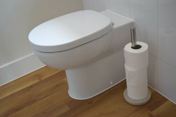 White toilet bowl in bathroom interior. - Fotoğraf, Görsel