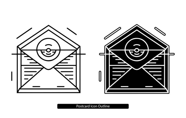Postikortti lähettää ääriviivat kuvaketta. lineaarinen tyyli merkki mobiili konsepti ja web design. Mail postikortti yksinkertainen linja vektori kuvake, Postikortit kuvake asetettu tasainen ja viiva tyyliin. Postikortit ja kirjaintunnus - Vektori, kuva