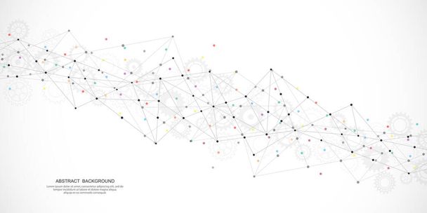 Abstract background and geometric pattern with connecting the dots and lines. Networking concept, internet connection and global communication. Vector illustration - ベクター画像