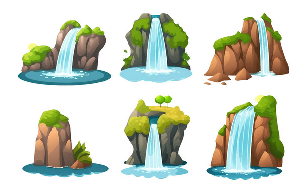 ui set vector illustration of waterfall isolated on white background . - Διάνυσμα, εικόνα