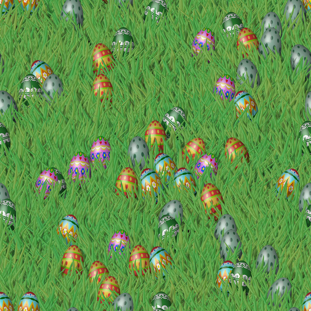 Пасхальная трава с бесшовной текстурой яиц
 - Фото, изображение