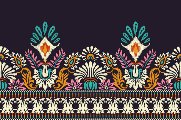 Ikat floral paisley embroidery on dark purple background.Ikat ethnic oriental pattern traditional.Aztec style abstract vector illustration.design for texture,fabric,clothing,wrapping,decoration,sarong - Vector, Image