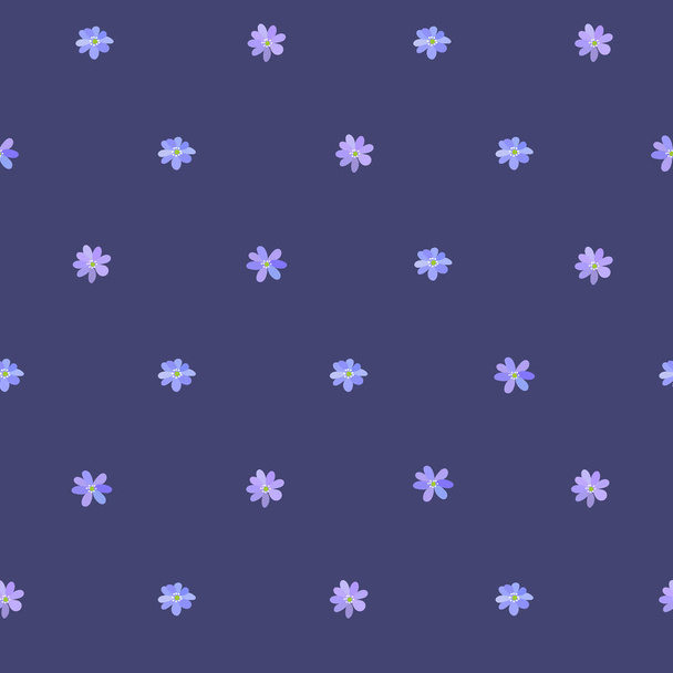 Liverwort beautiful elegant blue purple vibrant spring flowers seamless pattern - Vector, Image