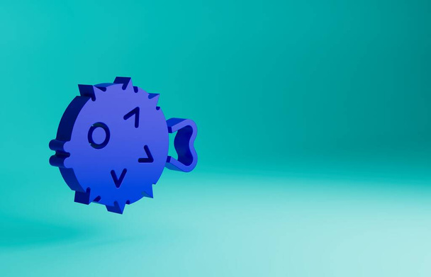 Icono de erizo de pescado azul aislado sobre fondo azul. Concepto minimalista. Ilustración de representación 3D. - Foto, Imagen