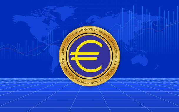 Eurovaluta logó képek digitális háttérrel. 3d illusztráció. - Fotó, kép