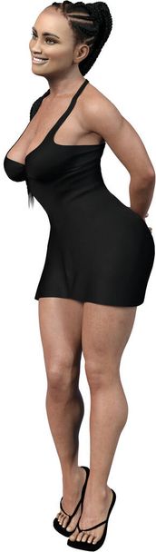 beautiful Black woman in a mini dress 3D render isolated on a white background - Foto, Imagen