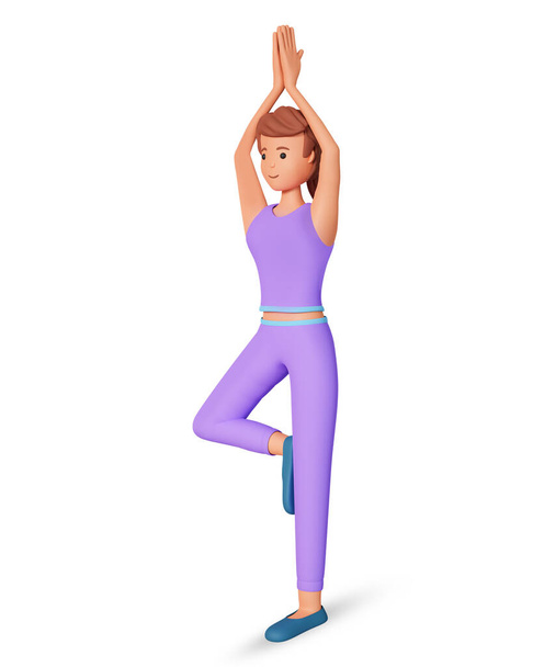 3d illustration of woman doing yoga exercise. A girl doing stretching exercise of yoga 3d illustration isolated on white background - Zdjęcie, obraz