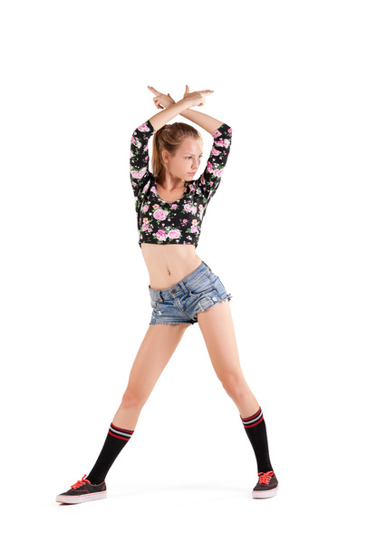 modern dancer poses in front of studio background - Photo, Image