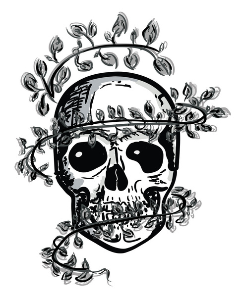 Hand Draw Scull with leaves - Vector, Image