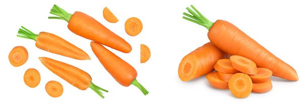 Морковь изолирована на белом фоне с полной глубиной резкости. Вид сверху. Плоский лежал. - Фото, изображение