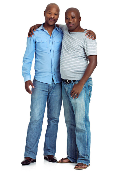Brotherly love. Studio shot of two african men against a white background - Φωτογραφία, εικόνα