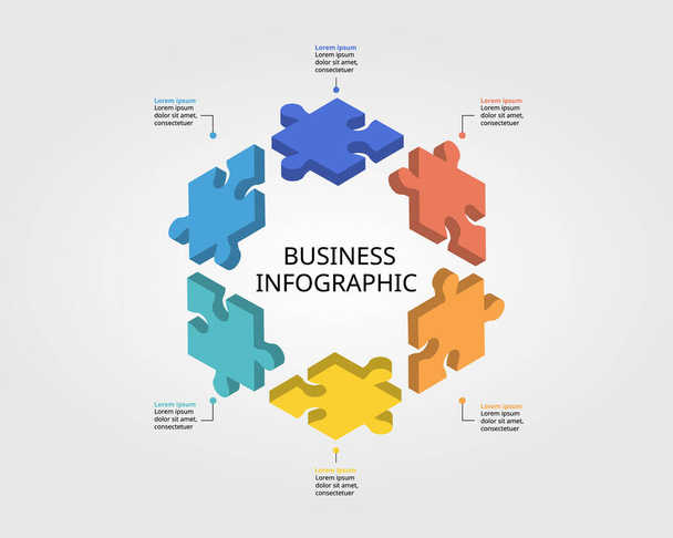 jigsaw puzzle connection template for infographic for presentation for 6 element - Vektor, Bild