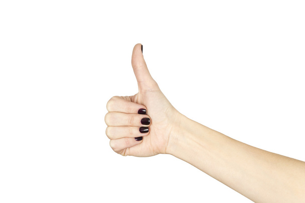 γυναικείο χέρι συνθέτουν εντάξει σημάδι με αντίχειρα απομονωμένες πάνω από λευκό - Φωτογραφία, εικόνα