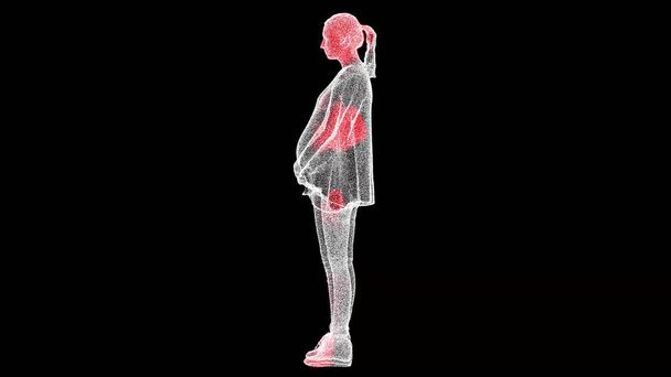 Šíření viru objemovým tělem těhotné osoby monochromatické na černém bg. Vizuální ukázka viru v těle. Výukové video. Vědecký lékařský koncept. 3D animace - Fotografie, Obrázek