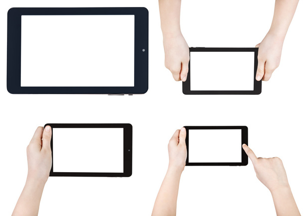 aantal kinderen handen met tablet pc geïsoleerd - Foto, afbeelding