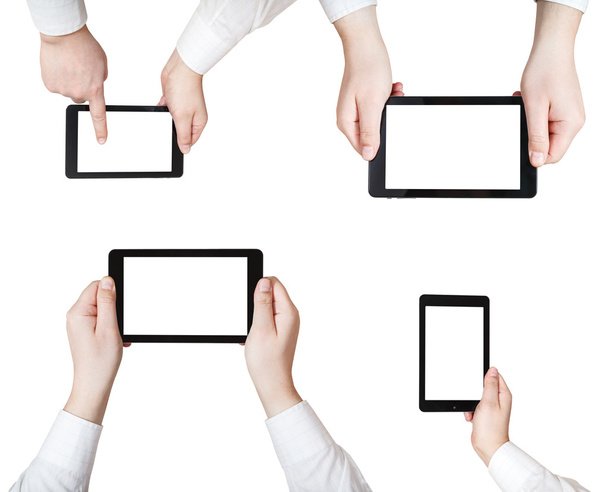 set of businessman hands with tablet pc isolated - Photo, Image
