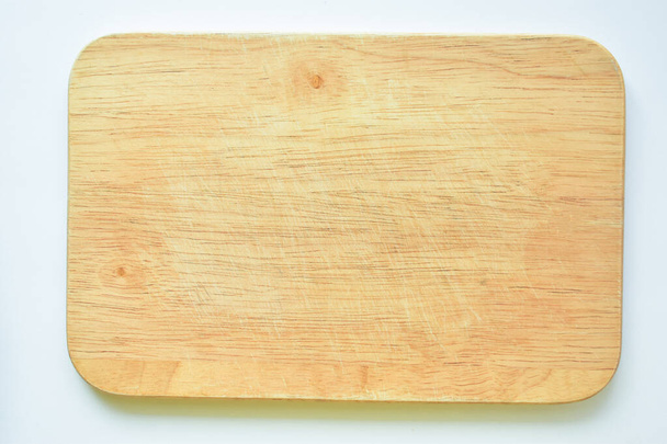 brown wooden cutting board on white background, plank wood for cooking in the kitchen - Fotoğraf, Görsel
