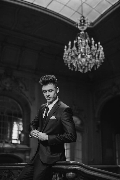 Handsome male model in a new suit in a beautiful room - Fotografie, Obrázek