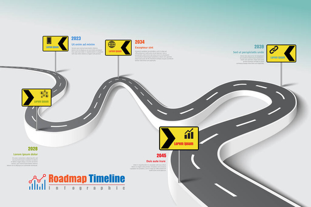 Business roadmap timeline infographic template with pointers designed for abstract background milestone modern diagram process technology digital marketing data presentation chart Vector illustration - Vetor, Imagem
