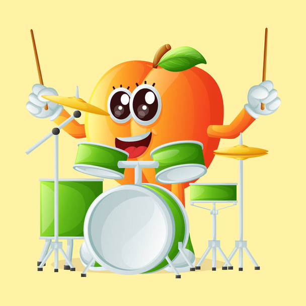 Cute apricot character playing drum. Perfect for kids, merchandise and sticke - Vector, afbeelding
