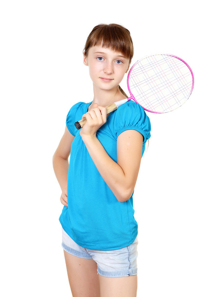 Pretty teenage girl with racket - Foto, Imagen