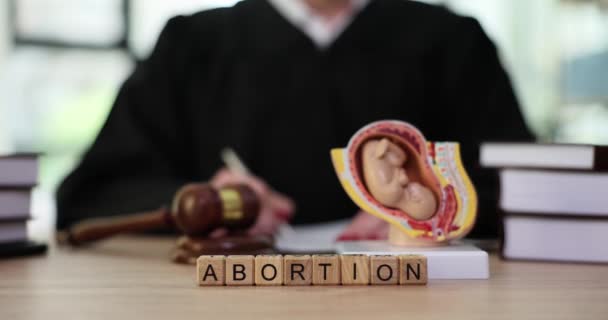 Legislação sobre aborto no mundo moderno e proibição do aborto. Livro de direito do aborto de justiça e martelo - Filmagem, Vídeo