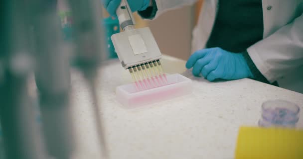 Close Up of Researched haciendo investigación en el laboratorio médico. Investigación sobre el cáncer Covid 19 - Imágenes, Vídeo