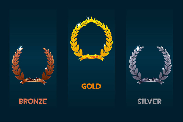 Golden, silver and bronze award signs.Award design templates. Similar JPG copy - Photo, Image