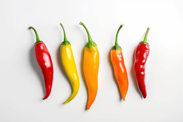 Chilli peppers on a white isolated background, Fresh tasty vegetables, Fresh ingredients, cooking ingredients. High-quality photo - Fotoğraf, Görsel