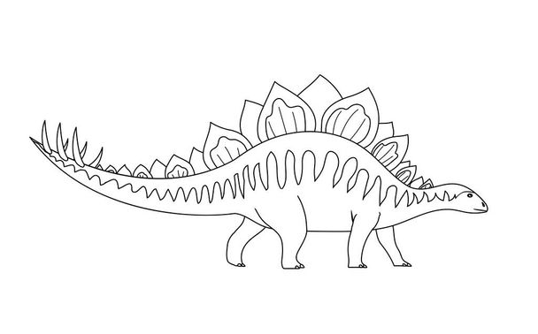 Большая ящерица стегозавра. Хвост с шипами. Травоядные динозавры юрского периода. Доисторический панголин. Черно-белая линия. Цветовая страница для детей - Вектор,изображение