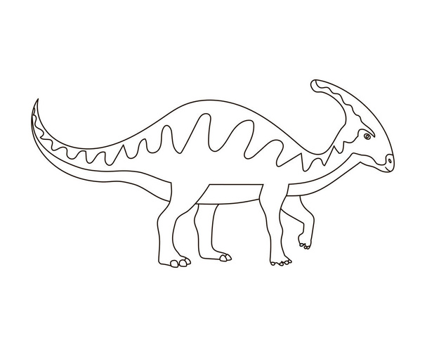 Starověký ještěrčí parasaurolofon. Prehistorický pangolin. Býložravý dinosaurus z Jurského období. Hlava a velký roh. Vektorová kreslená ilustrace. Černá a bílá čára. Omalovánky pro děti - Vektor, obrázek