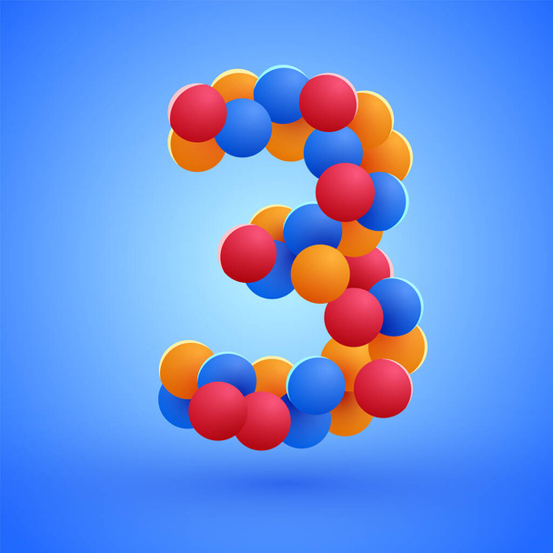 Number 3 made from multicolored festive balloons. Vector illustration - Vecteur, image