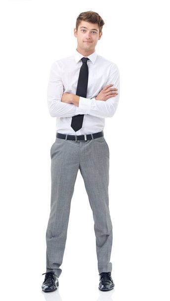 Determined to make his mark in the business world. A handsome young business professional isolated on white - Photo, image