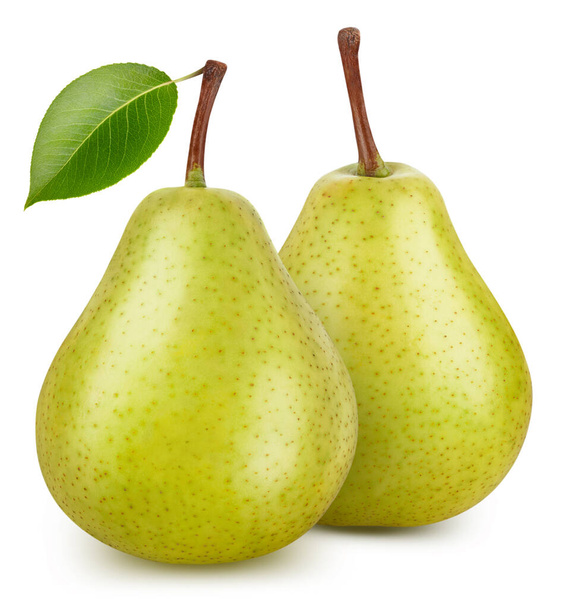 Ripe whole pear and slice isolated on white background. Pear macro studio photo. Pear Clipping Path. - Foto, immagini
