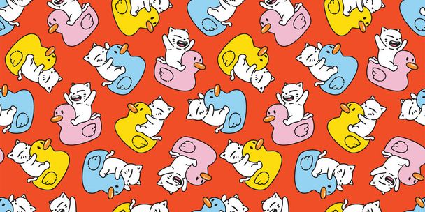 cat seamless pattern kitten duck rubber inflatable swimming ring calico neko doodle vector pet cartoon gift wrapping paper tile background repeat wallpaper scarf isolated illustration design - ベクター画像