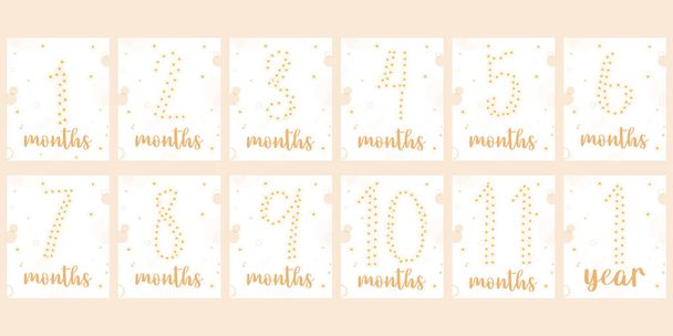 A set of postcards for children from birth to 1 year old , figures of flowers, soft light colors, vector  - ベクター画像