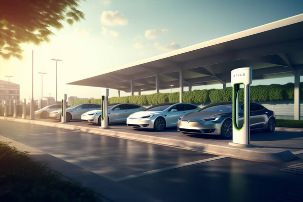 Revolution der Elektrofahrzeuge: Auf dem Weg in eine nachhaltige Zukunft. Illustration 3D - Foto, Bild