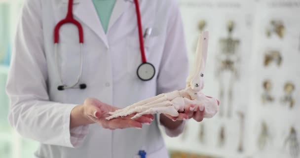 Lekarz ortopeda patrzy na kostkę stóp. Choroby nóg i stóp - Materiał filmowy, wideo