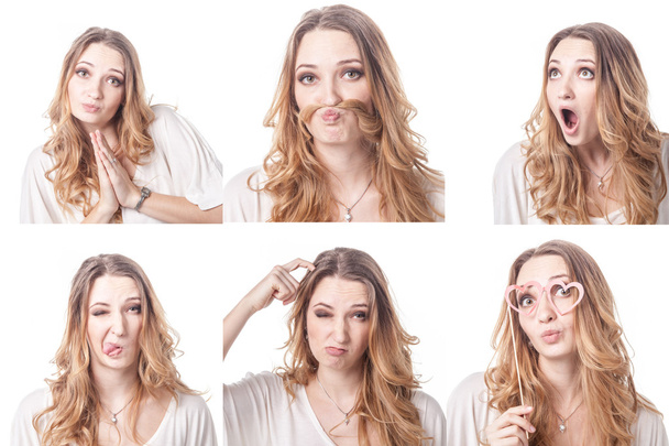 Collage de mujeres diferentes expresiones faciales
 - Foto, imagen