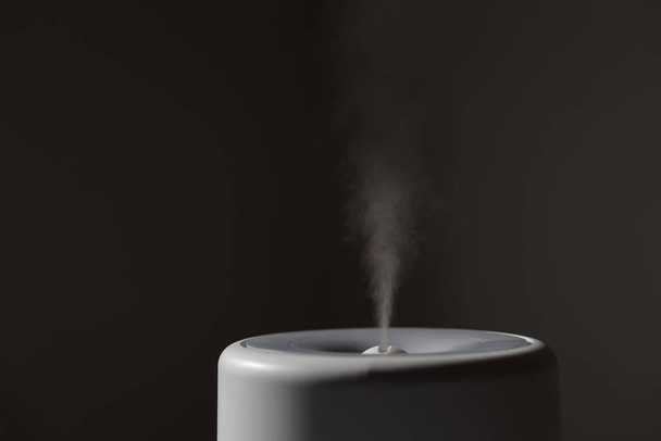 Diffuser, air purifier or humidifier releases strong stream of cold steam with essential oil at room. Aroma oil steam aromatherapy. Body health treatment. Spa and wellness. - Photo, Image