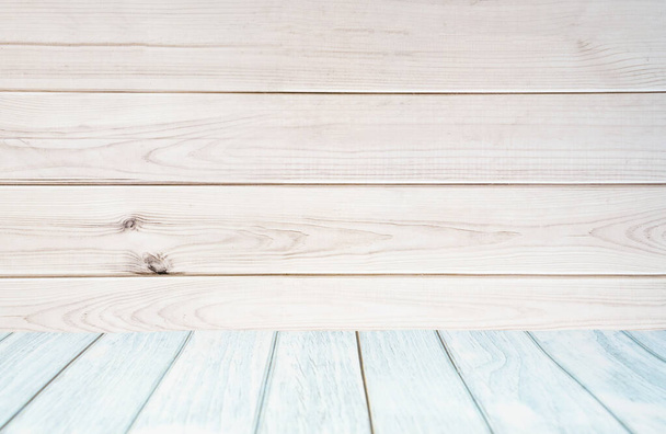 Blue Wood floor and black old wooden wall, empty room for background. - Foto, immagini