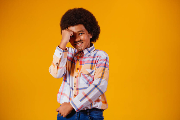 Portrait of a little boy afro wearing typical clothes for the Festa Junina - Foto, Imagem
