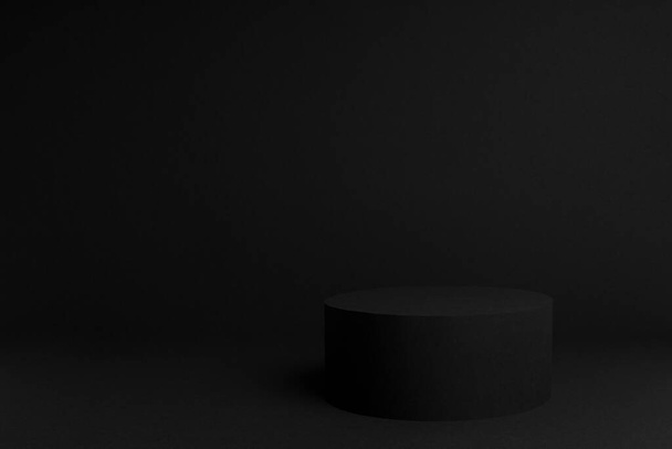 Abstract black stage with one round podium mockup for presentation cosmetic products, goods, advertising, design in soft gradient color, in elegant rich style.  - Foto, immagini