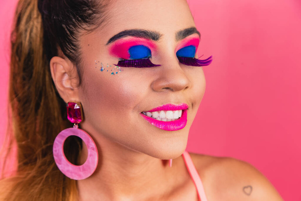 Beautiful woman with various colors in makeup. Colorful makeup inspirations for party. Carnival Makeup - Foto, Bild